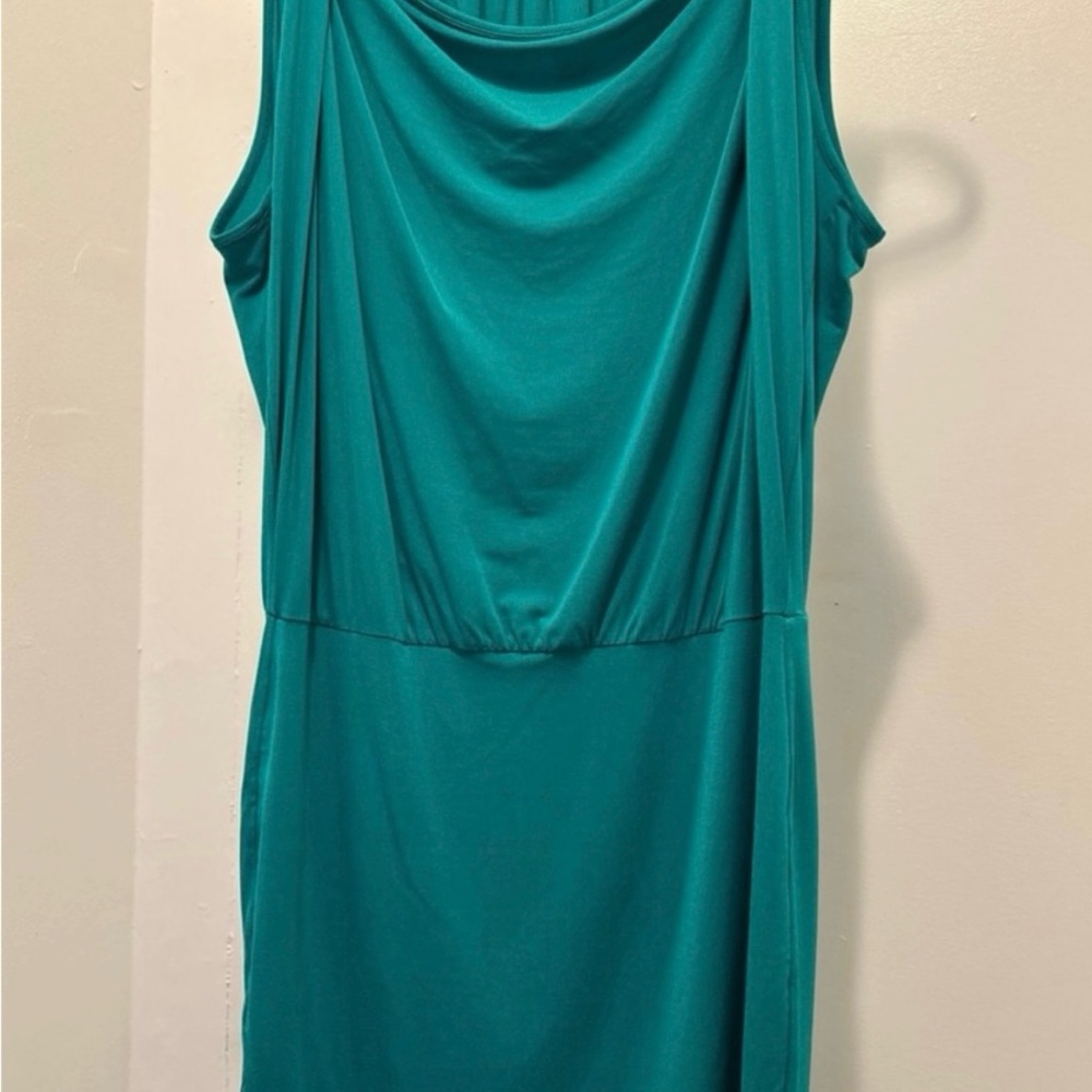 BCBG Sleeveless Teal Draped Neck Dress - Women